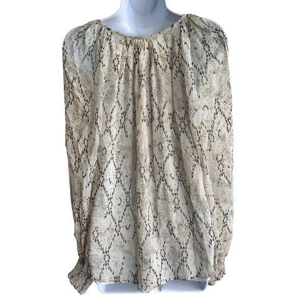 Ramy‎ Brook S animal Printed Rye Puff Sleeve Tie Neck  blouse - Picture 2 of 10